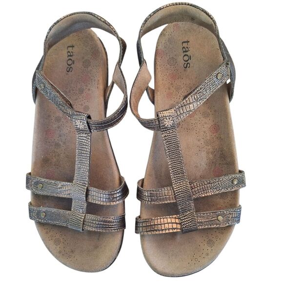Taos Trophy Leather Supportive Sandals 7 Bronze Metallic - Picture 1 of 16